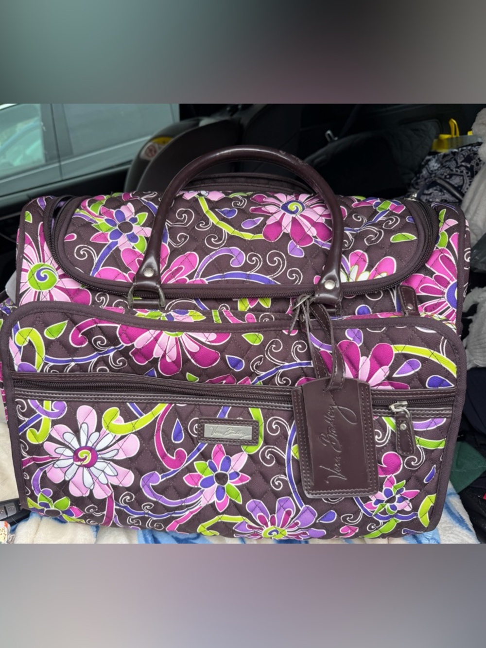 Vera Bradley RETIRED Purple Punch 18” Rolling Twill Travel Bag